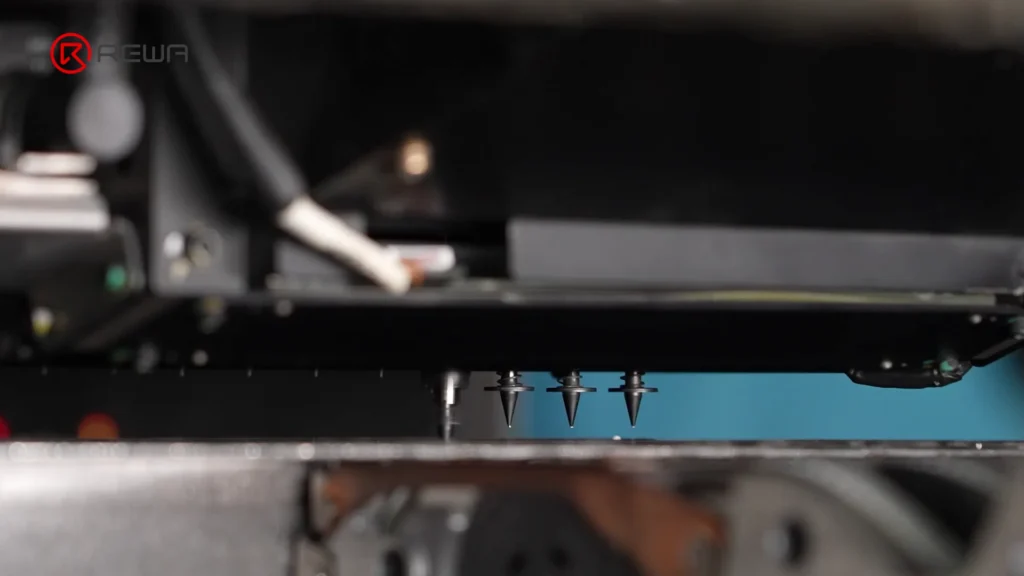 Automated SMT pick-and-place nozzles positioned above a circuit board